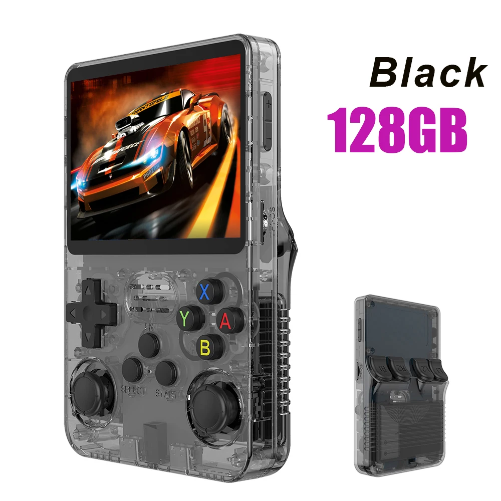 Consola de videojuegos portátil Retro R36S, 128G, sistema Linux, pantalla IPS de 3,5 pulgadas, R35s Pro, reproductor de vídeo de bolsillo portátil, 64GB de juegos