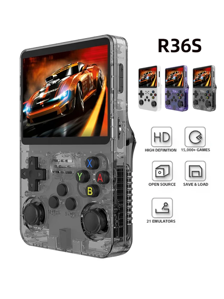 Consola de videojuegos portátil Retro R36S, 128G, sistema Linux, pantalla IPS de 3,5 pulgadas, R35s Pro, reproductor de vídeo de bolsillo portátil, 64GB de juegos